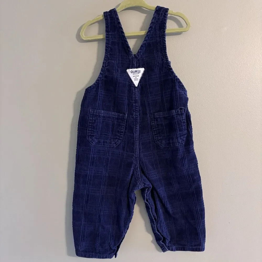 VTG 90s Vestbak OshKosh B'gosh Baby Plaid Corduroy Overalls Sz 18 Mo Kidcore